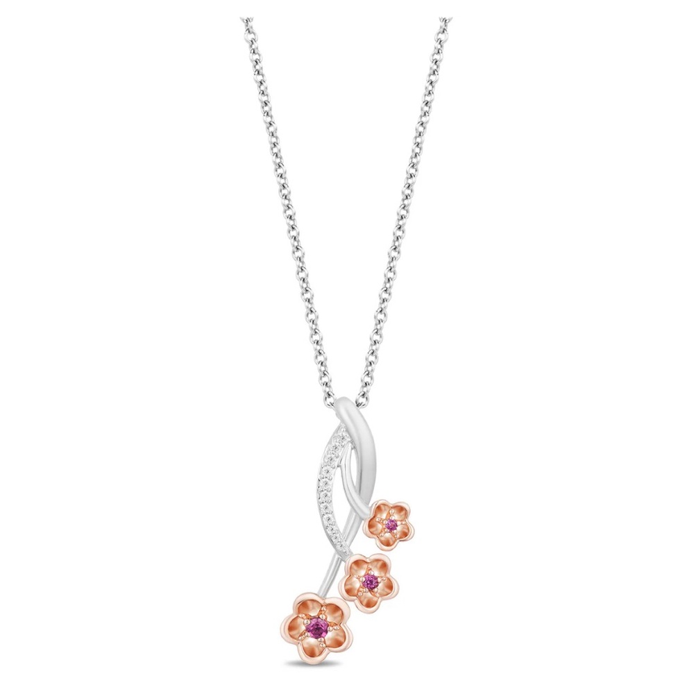 Enchanted Disney Fine Sterling Silver and 10K Rose Gold Mulan Pendant Necklace